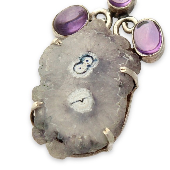 Vintage Solar Quartz & Amethyst Sterling Silver Necklace Pendant - Picture 2 of 4